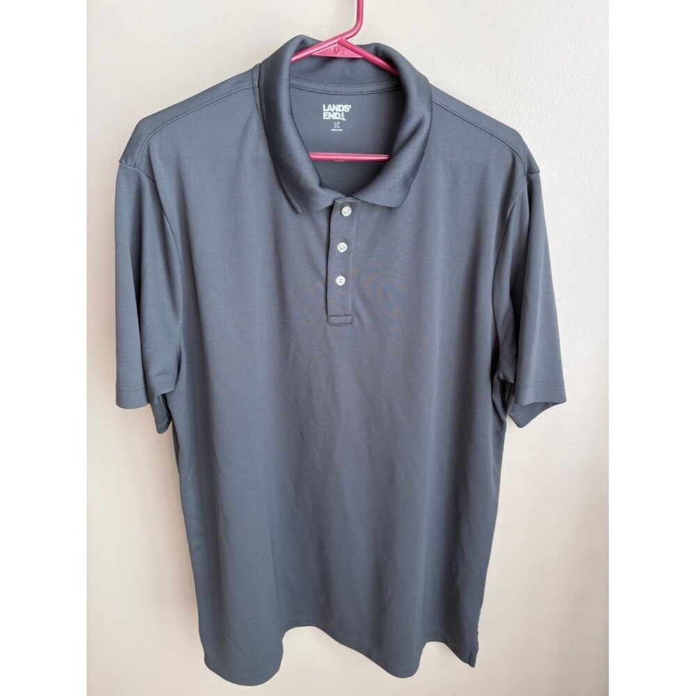 Lands End Men’s LT Large Tall polo golf shirt short sleeve gray polyester